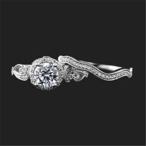 New Women’s 2pc/Set 935 Silver Engagement Diamond Ring - Picture 4 of 5